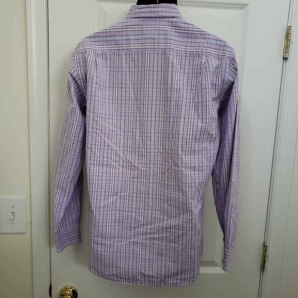Lacoste Mens Oxford Shirt Purple White Tattersall Long Sleeve 100% Cotton 38 - Picture 3 of 7
